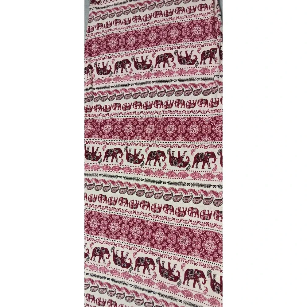 Bohemian Elephant Pattern Side Slits Maxi Skirt Small Pink Summer Beach Festival